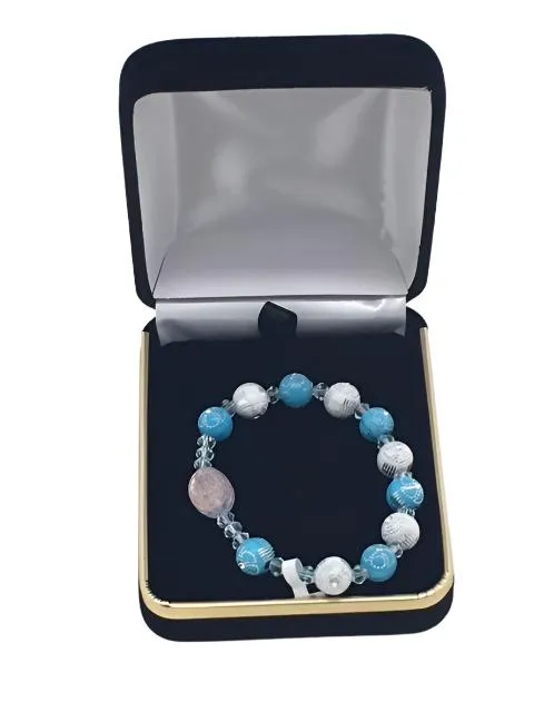 Children's Rosary Bracelet Blue with Flower Accents
