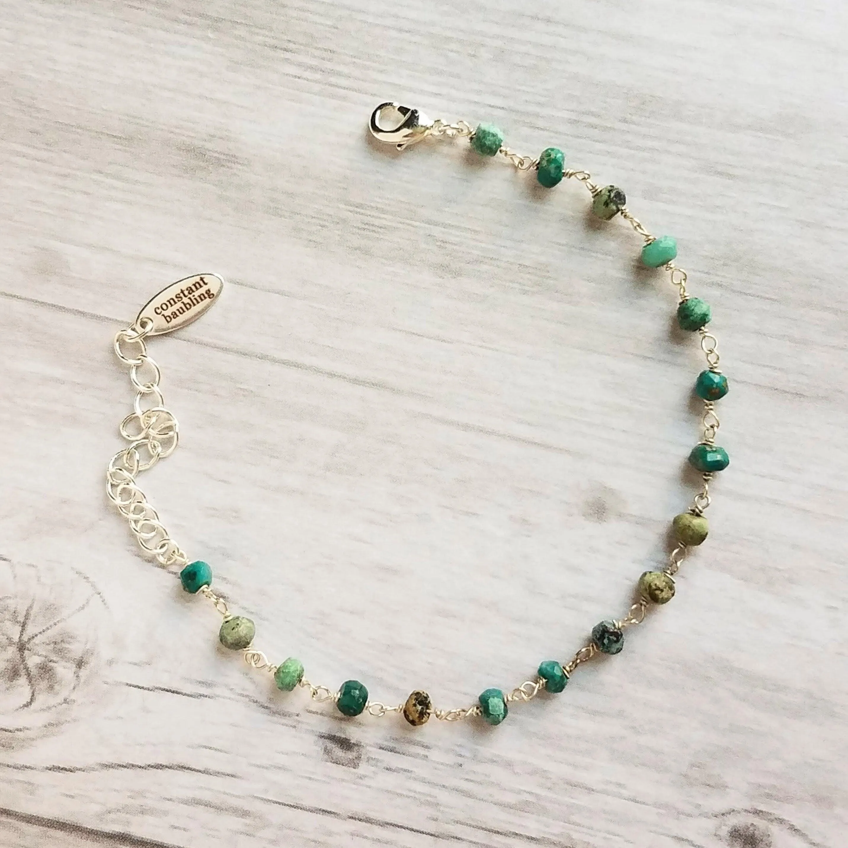 Chrysocolla Teal Stone Bracelet- tiny semi precious gemstones w/ adjustable silver chain, blue green aqua brown little beads