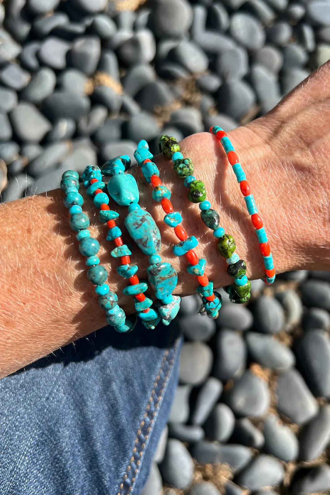 Chunky Green and Blue Turquoise Bead Bracelet