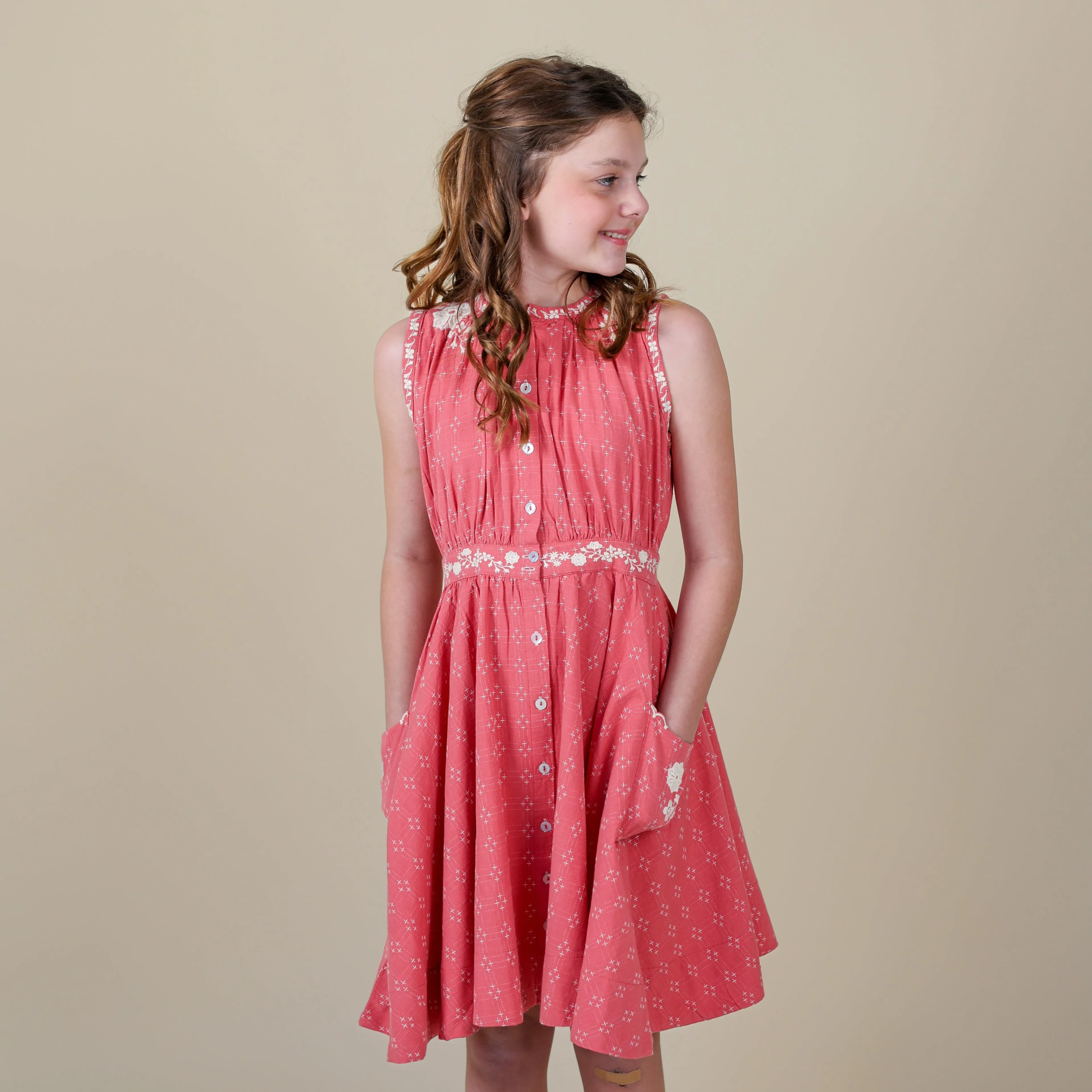 CLAUDETTE DRESS, CORAL CROSSSTITCH
