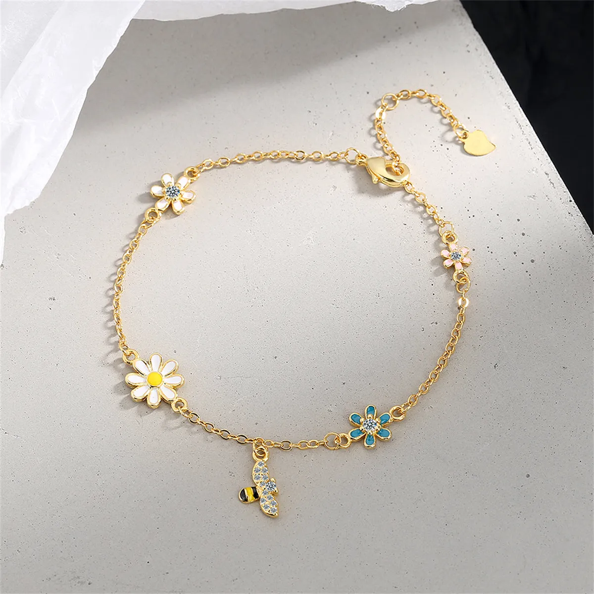 Clear Cubic Zirconia & Enamel 18K Gold-Plated Bee Mum Charm Bracelet