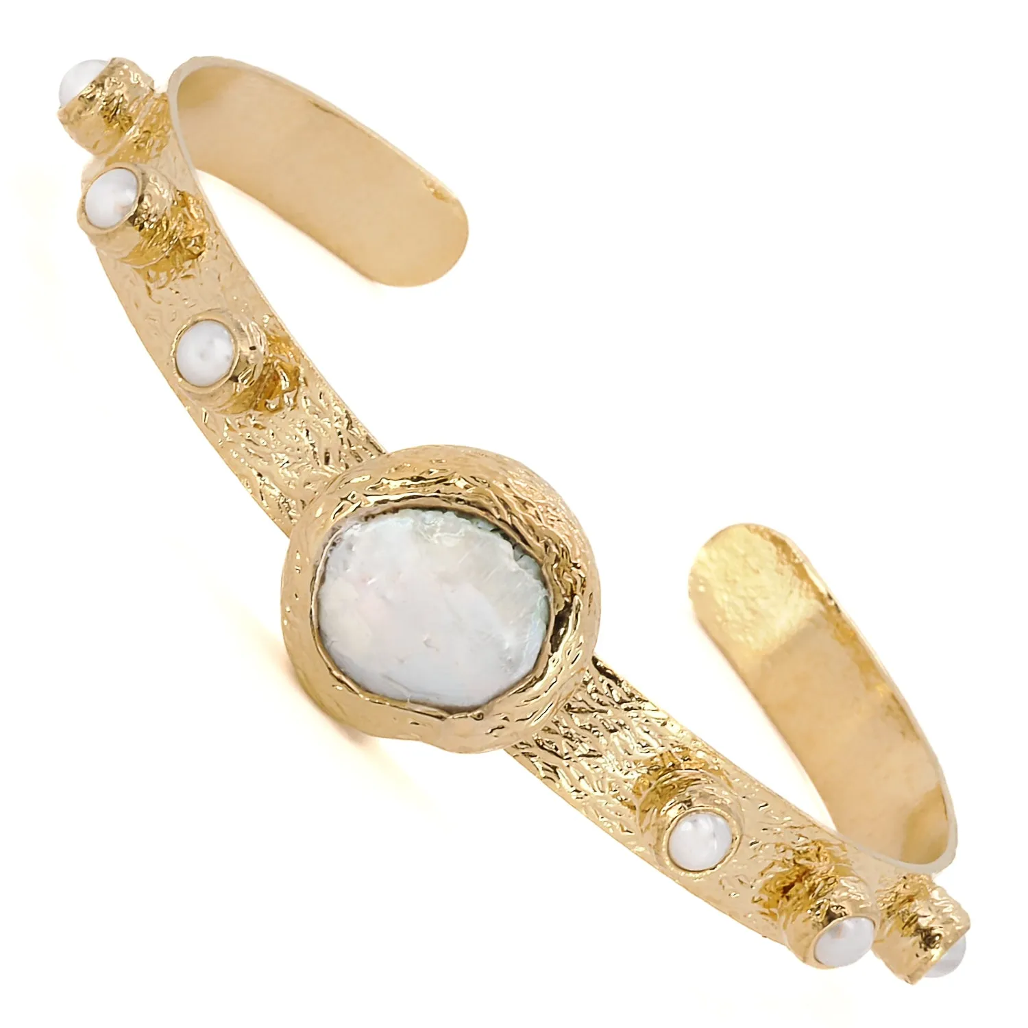 Cleopatra Gold & Pearl Stone Cuff Bracelet