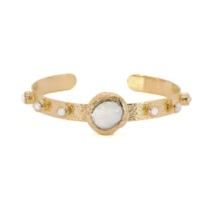 Cleopatra Gold & Pearl Stone Cuff Bracelet