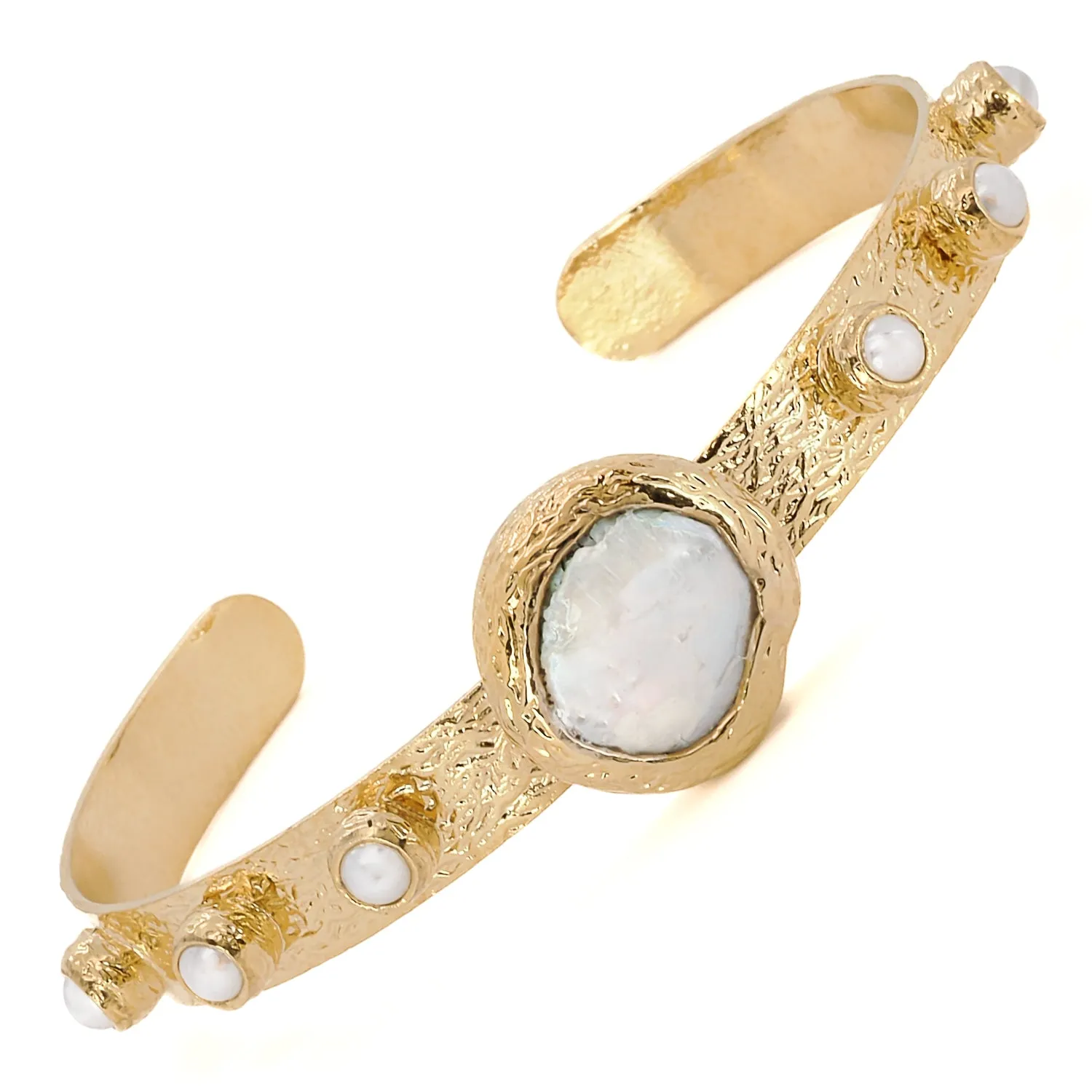 Cleopatra Gold & Pearl Stone Cuff Bracelet