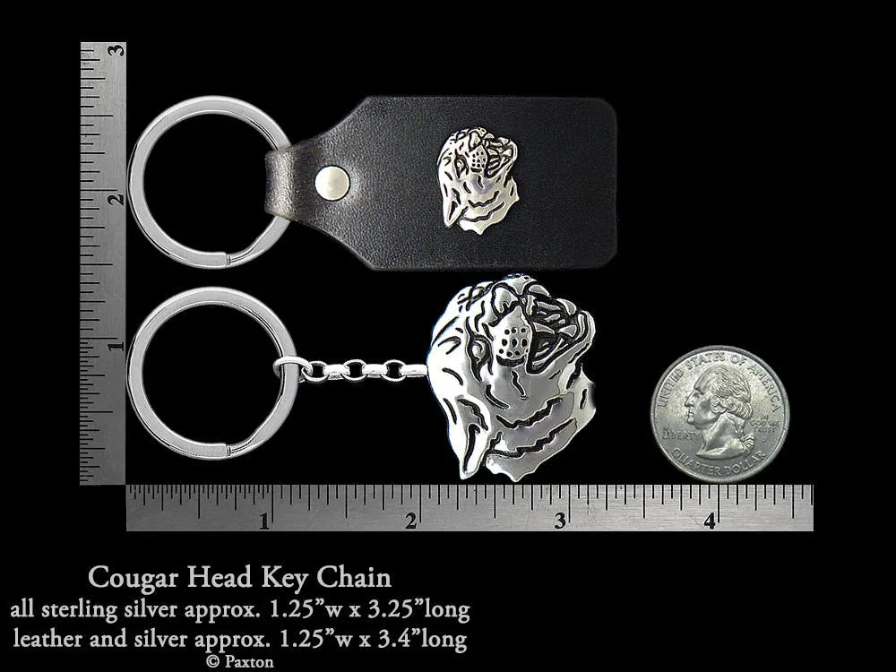 Cougar Panther Head Key Chain / Key Ring Sterling Silver