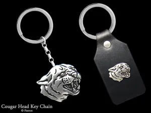 Cougar Panther Head Key Chain / Key Ring Sterling Silver