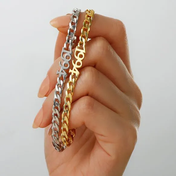 Couple's Bracelet with Custom Year 5mm Cuban Chain