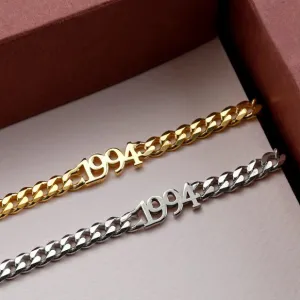 Couple's Bracelet with Custom Year 5mm Cuban Chain
