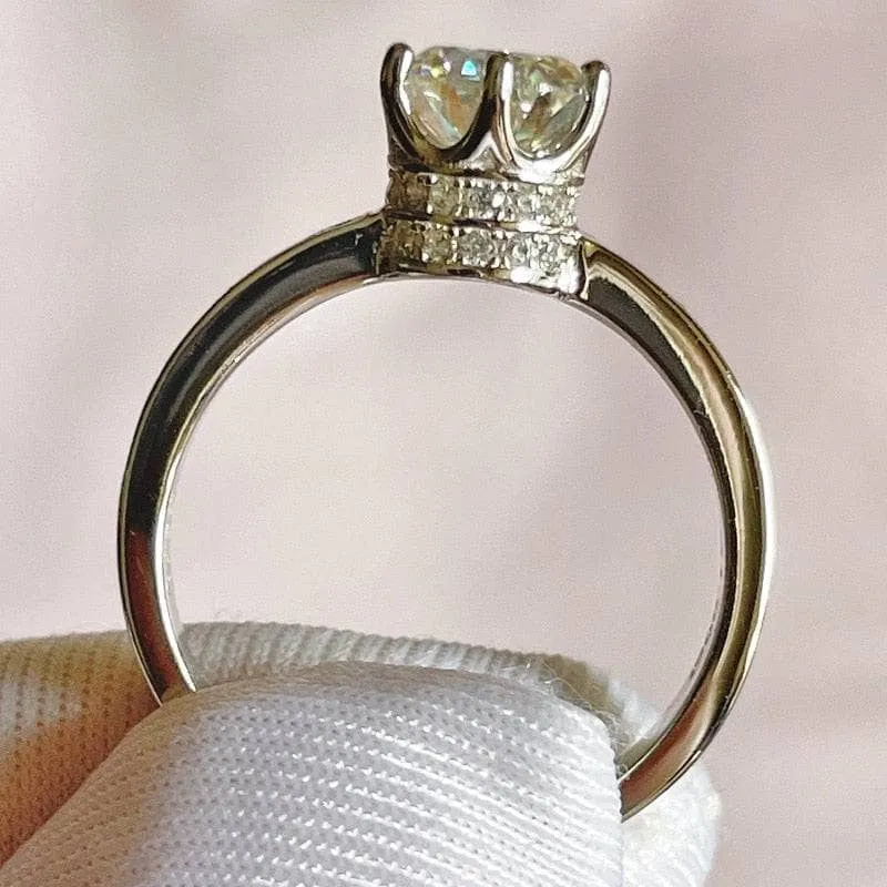 Crown Design 1CT Round Cut Diamond Engagement Ring