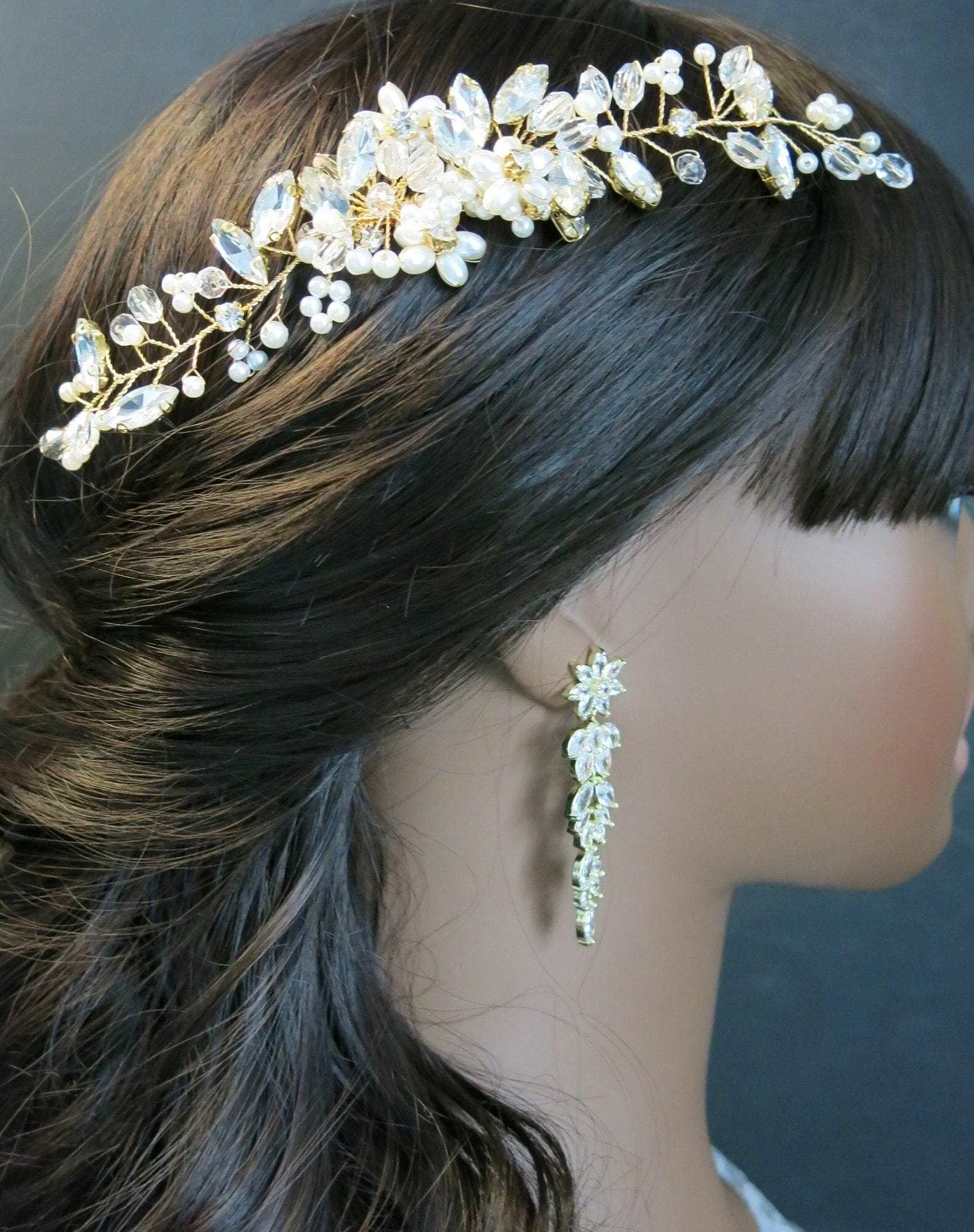 Crystal Flower Long Dangle Earrings, Wedding CZ Diamond Floral Ear Studs, Bridal Floral Crystal Earrings, Bridesmaid 14K Gold Copper Earrings