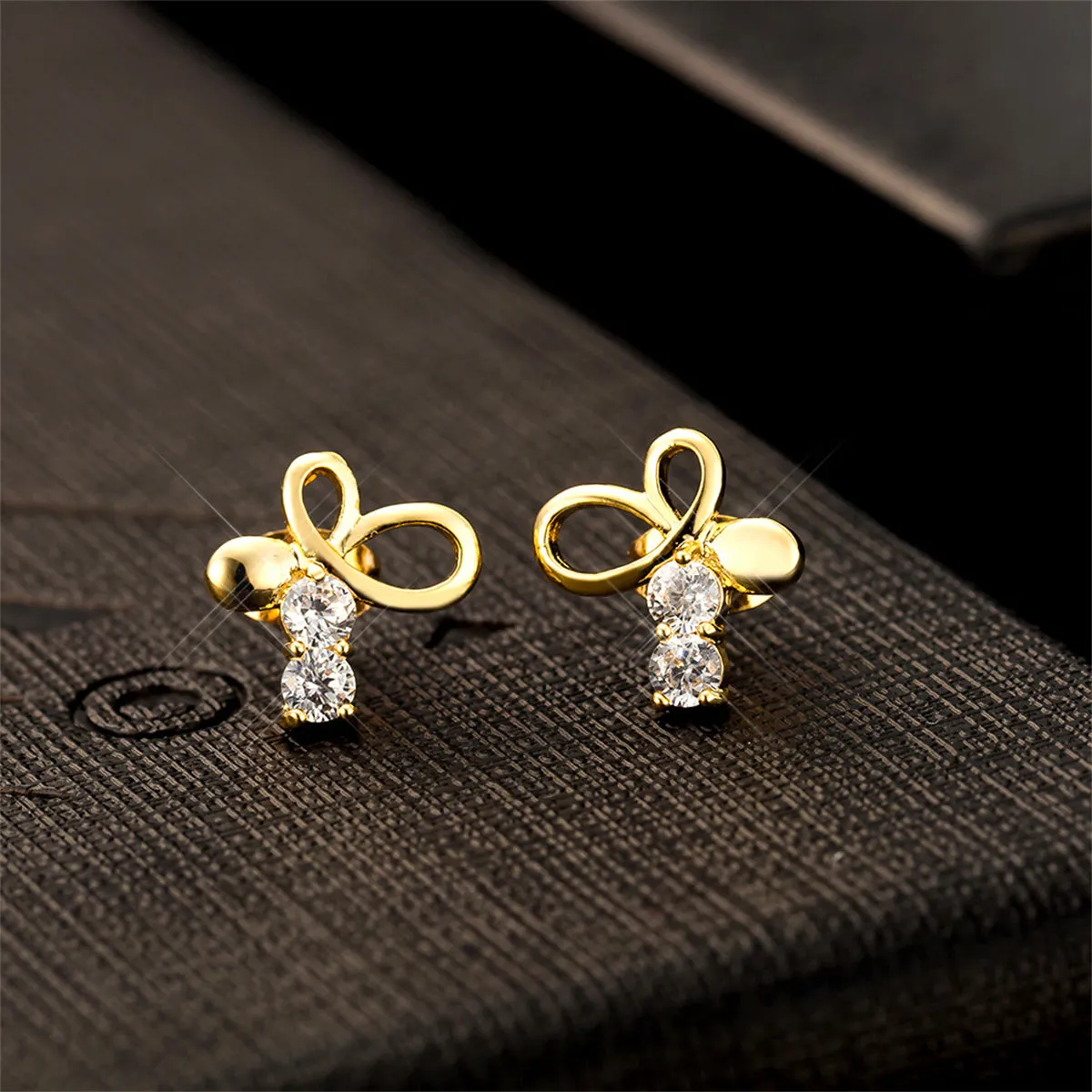 Cubic Zirconia & 18K Gold-Plated Bow Stud Earrings