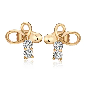 Cubic Zirconia & 18K Gold-Plated Bow Stud Earrings