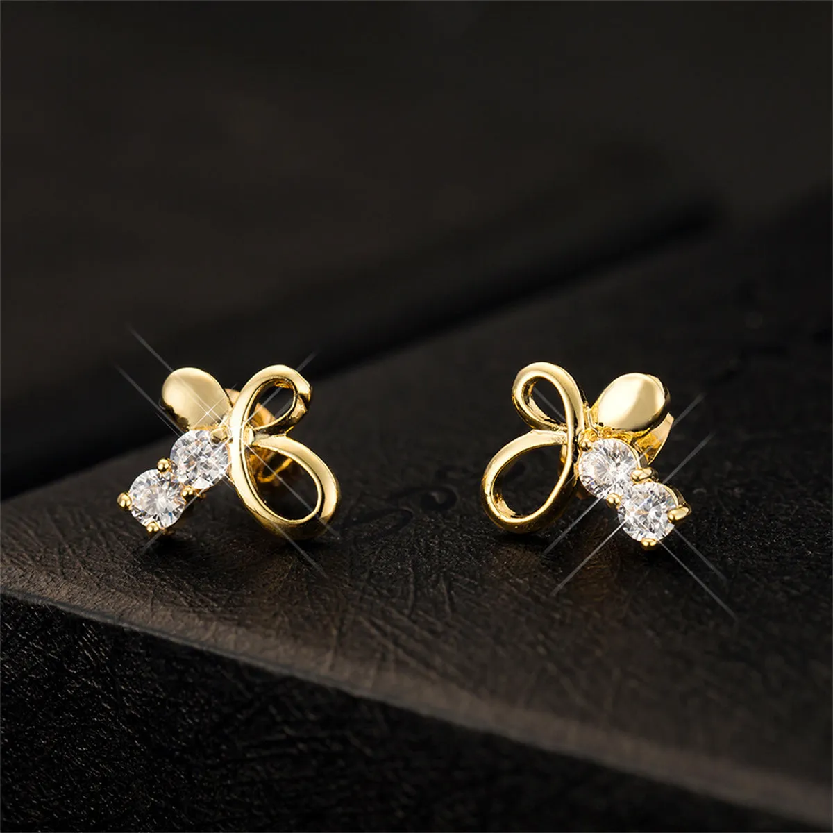 Cubic Zirconia & 18K Gold-Plated Bow Stud Earrings