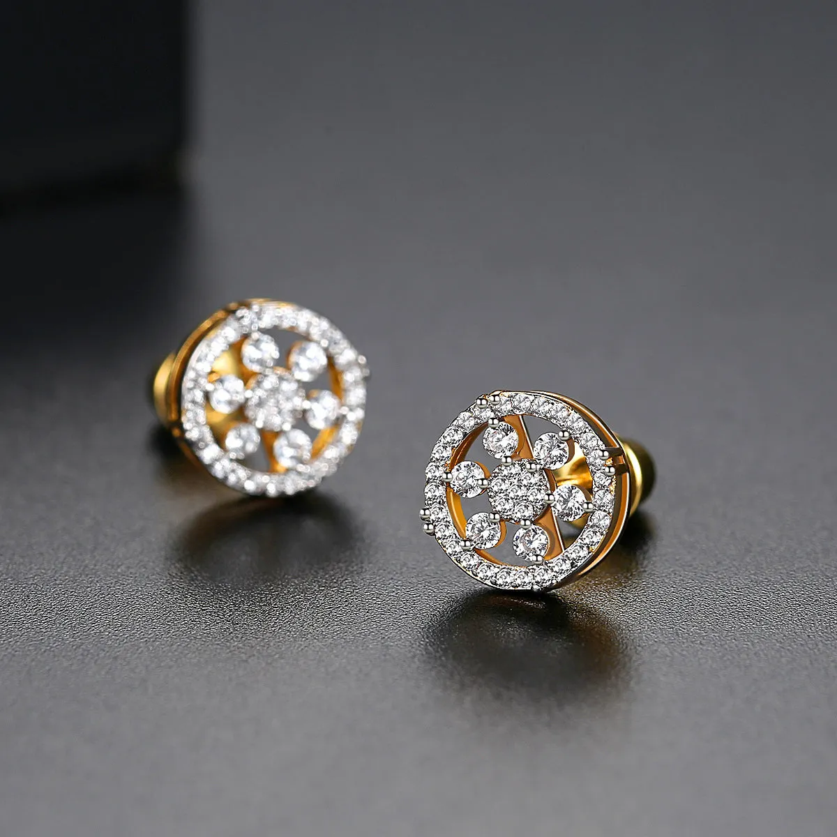 Cubic Zirconia & 18K Gold-Plated Round Snowflake Stud Earrings
