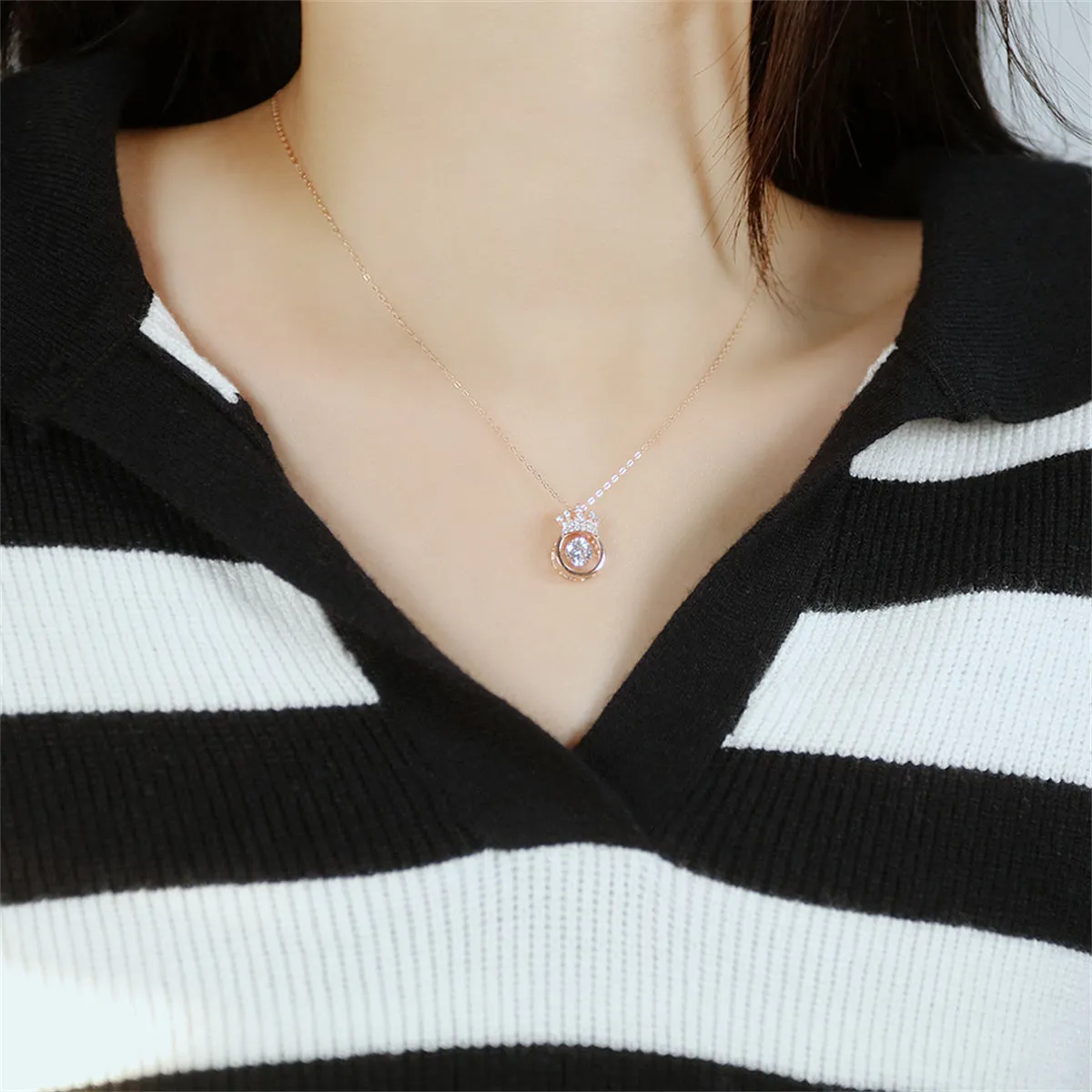 Cubic Zirconia & 18K Rose Gold-Plated Crown Pendant Necklace