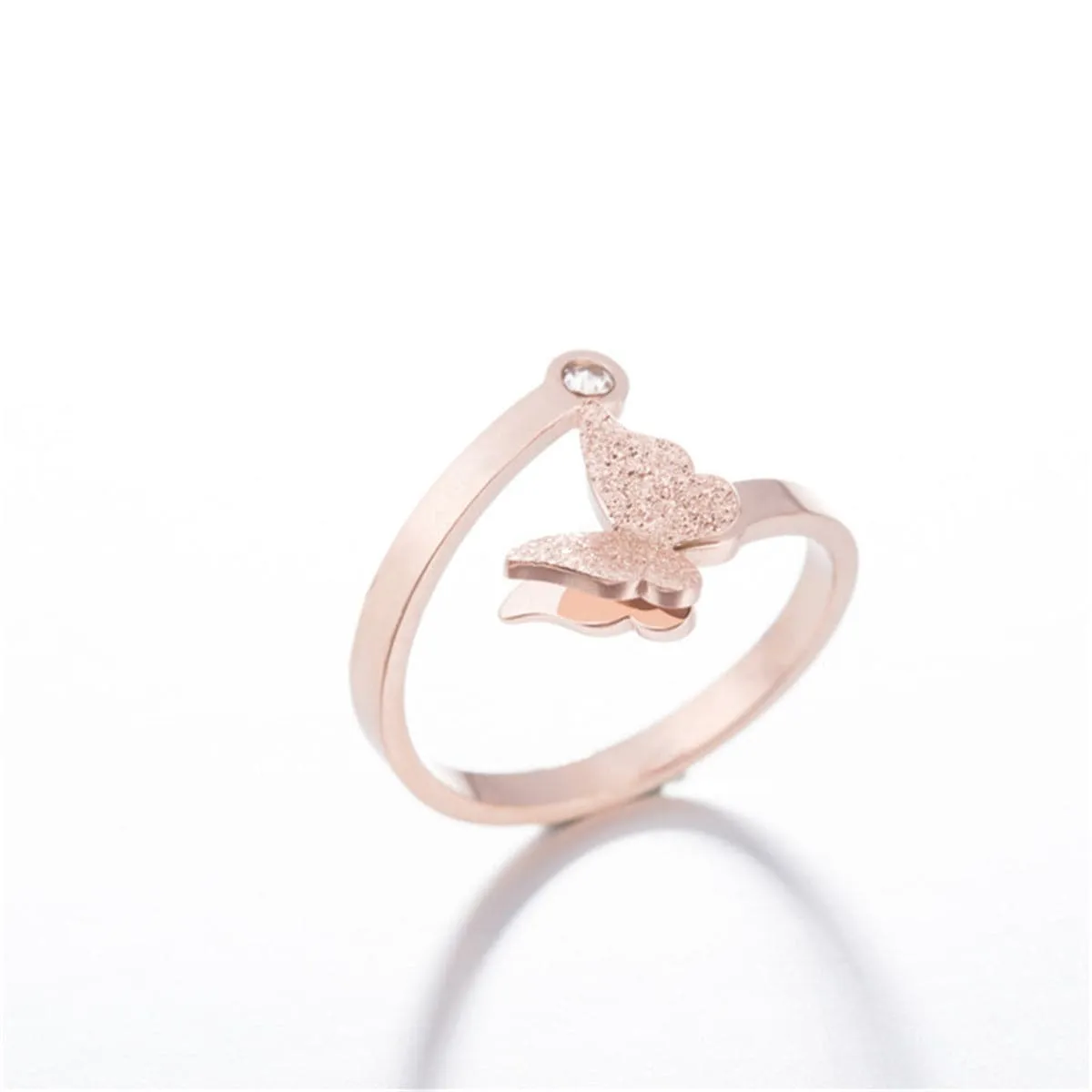 Cubic Zirconia & 18K Rose Gold-Plated Frosted Butterfly Ring