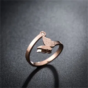 Cubic Zirconia & 18K Rose Gold-Plated Frosted Butterfly Ring
