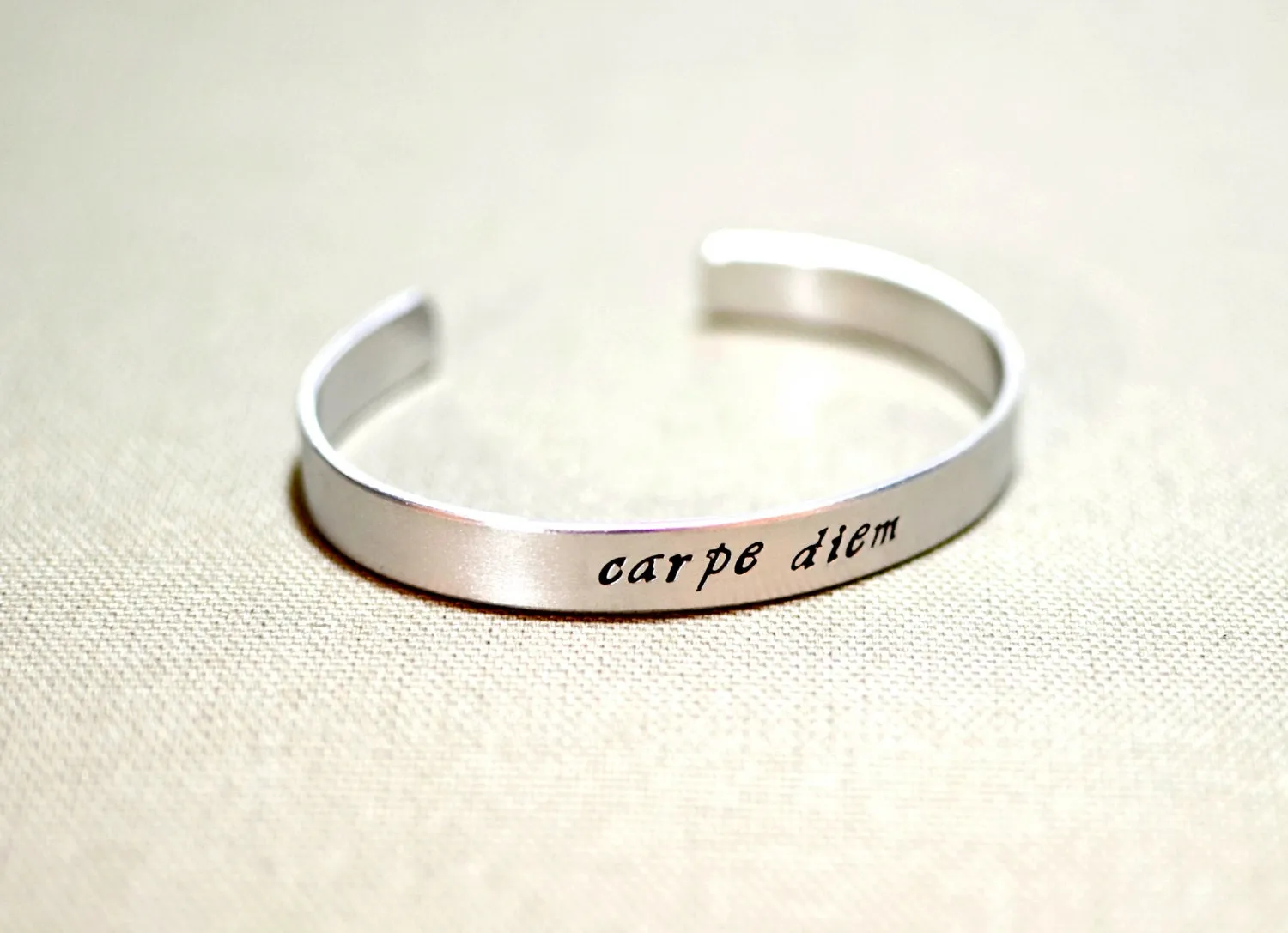Cuff bracelet with carpe diem in your choice of metals