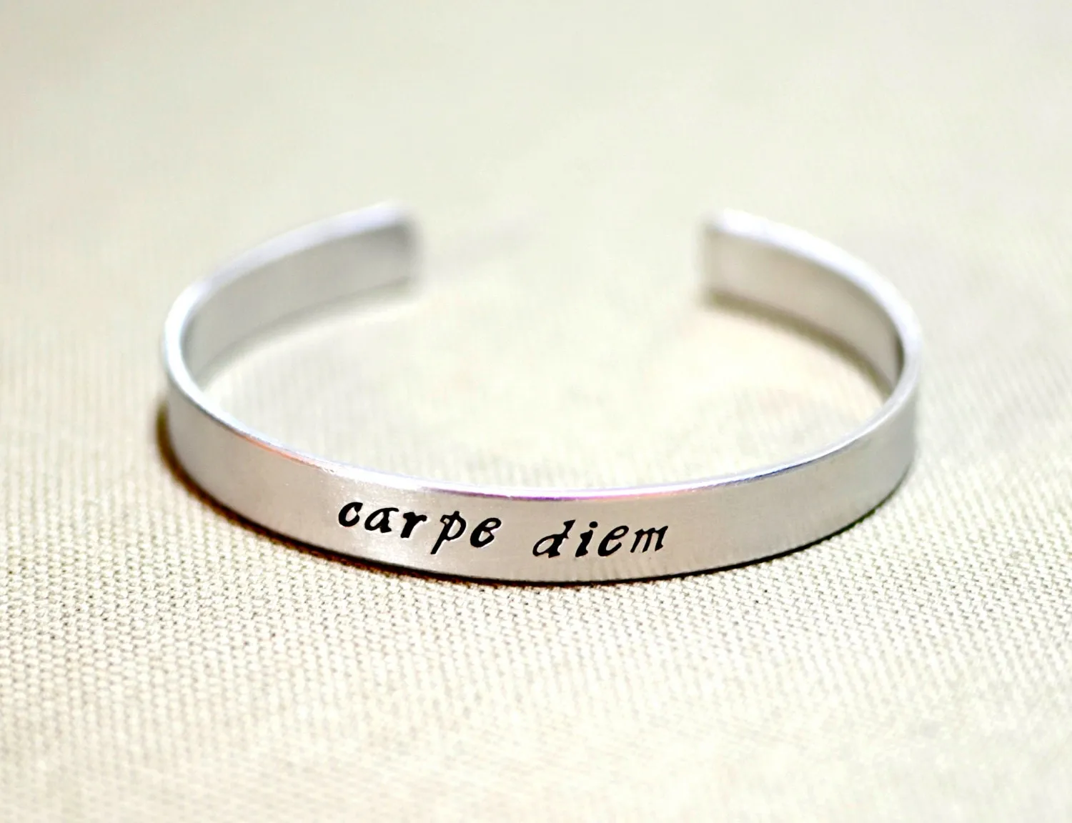 Cuff bracelet with carpe diem in your choice of metals