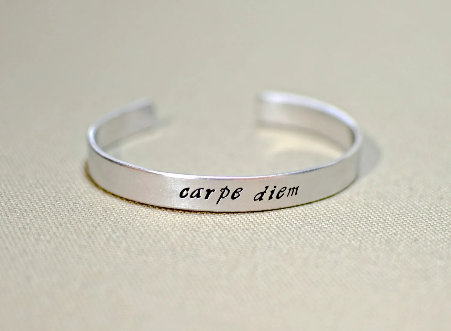 Cuff bracelet with carpe diem in your choice of metals
