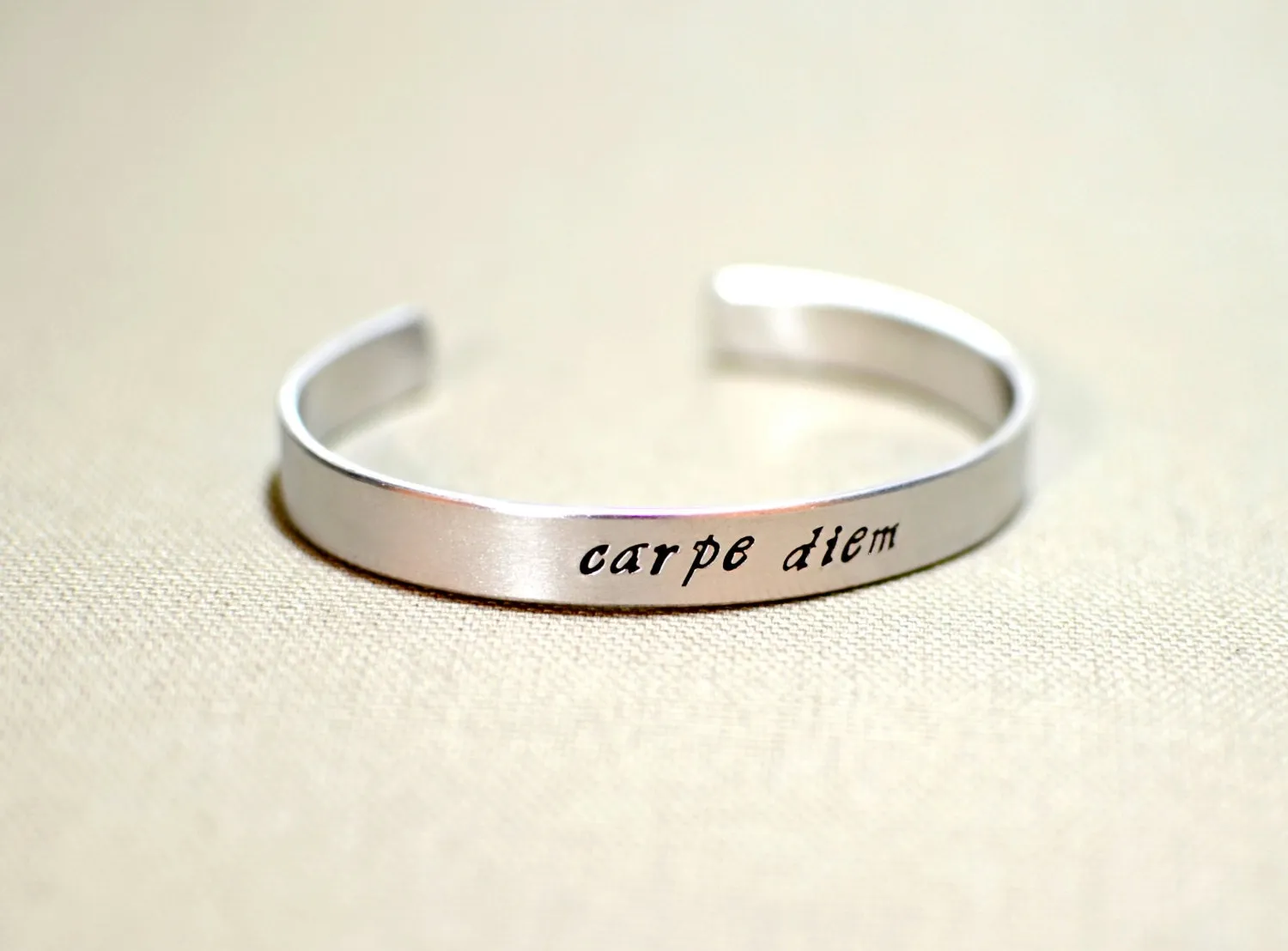 Cuff bracelet with carpe diem in your choice of metals