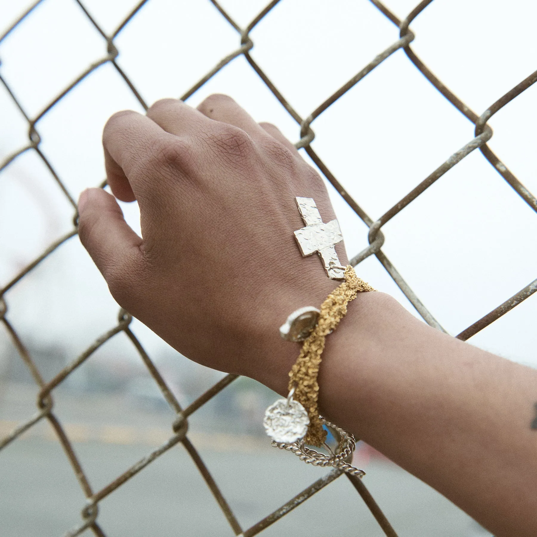 Currency Bracelet in Gold w/ Silver Coins