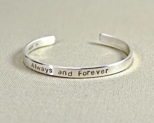 custom sterling silver cuff bracelet - silver anniversary or 15th year anniversary