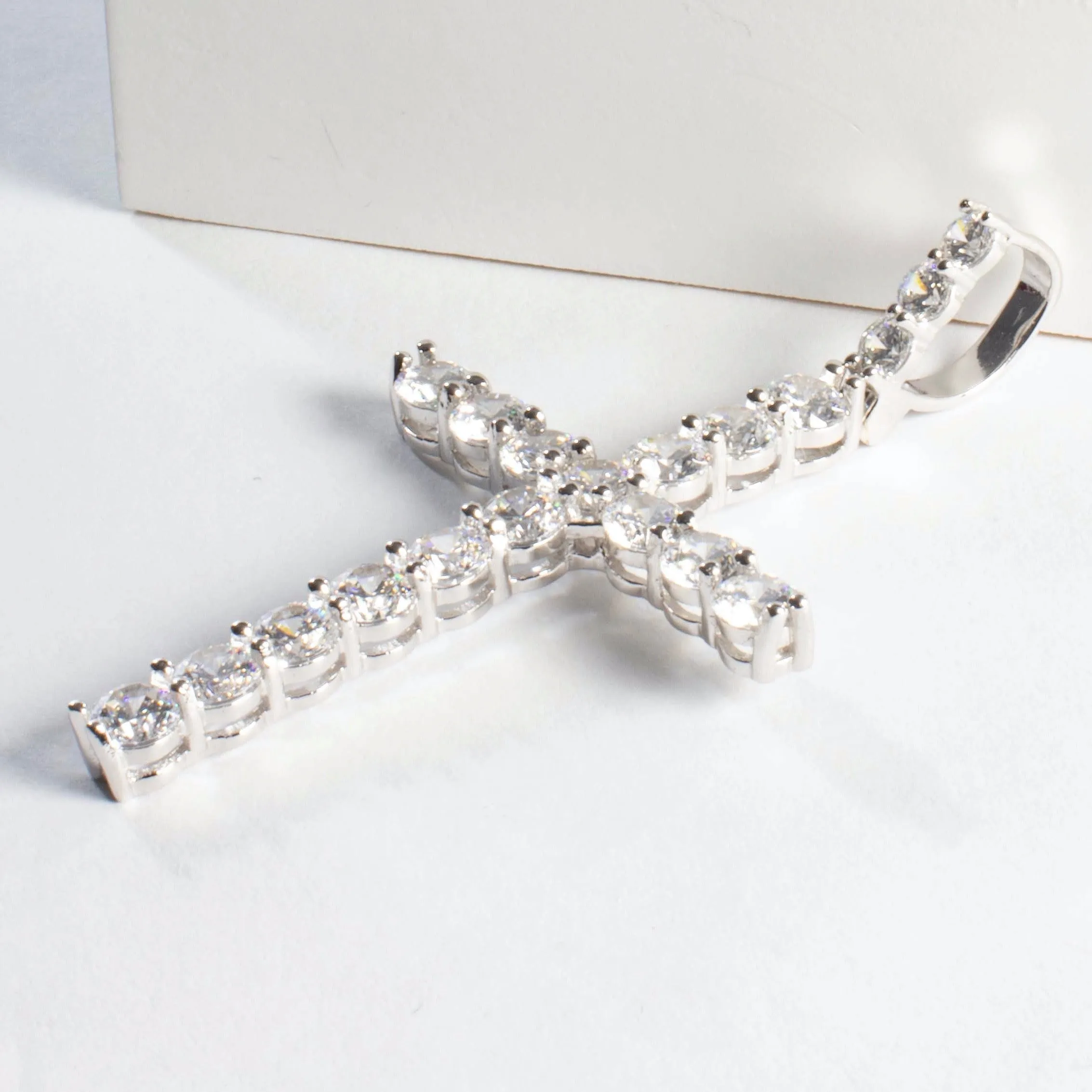 CZ Cross Charm Pendant - Gold or Silver (Large)
