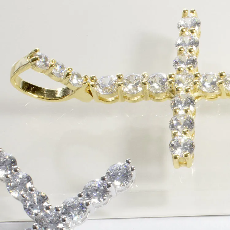 CZ Cross Charm Pendant - Gold or Silver (Large)