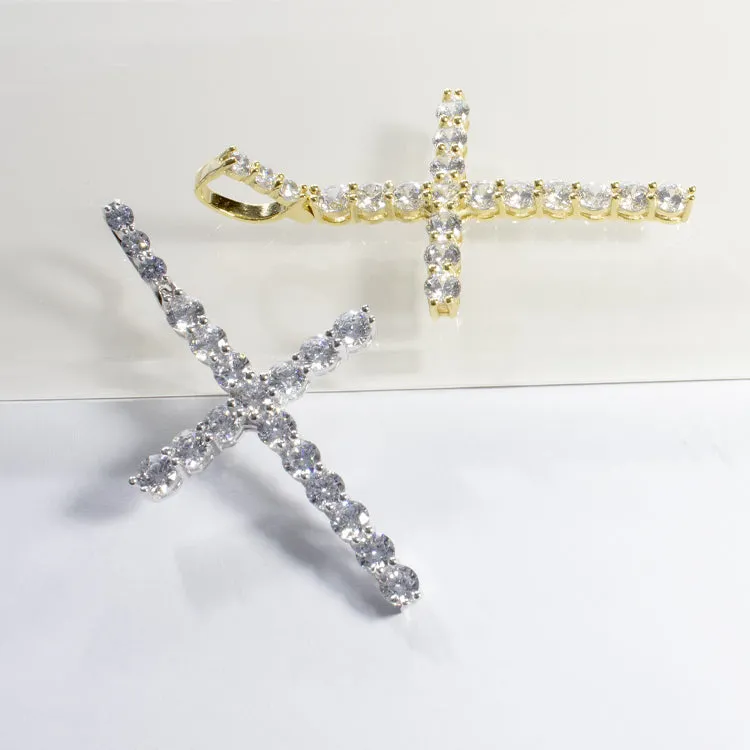 CZ Cross Charm Pendant - Gold or Silver (Large)