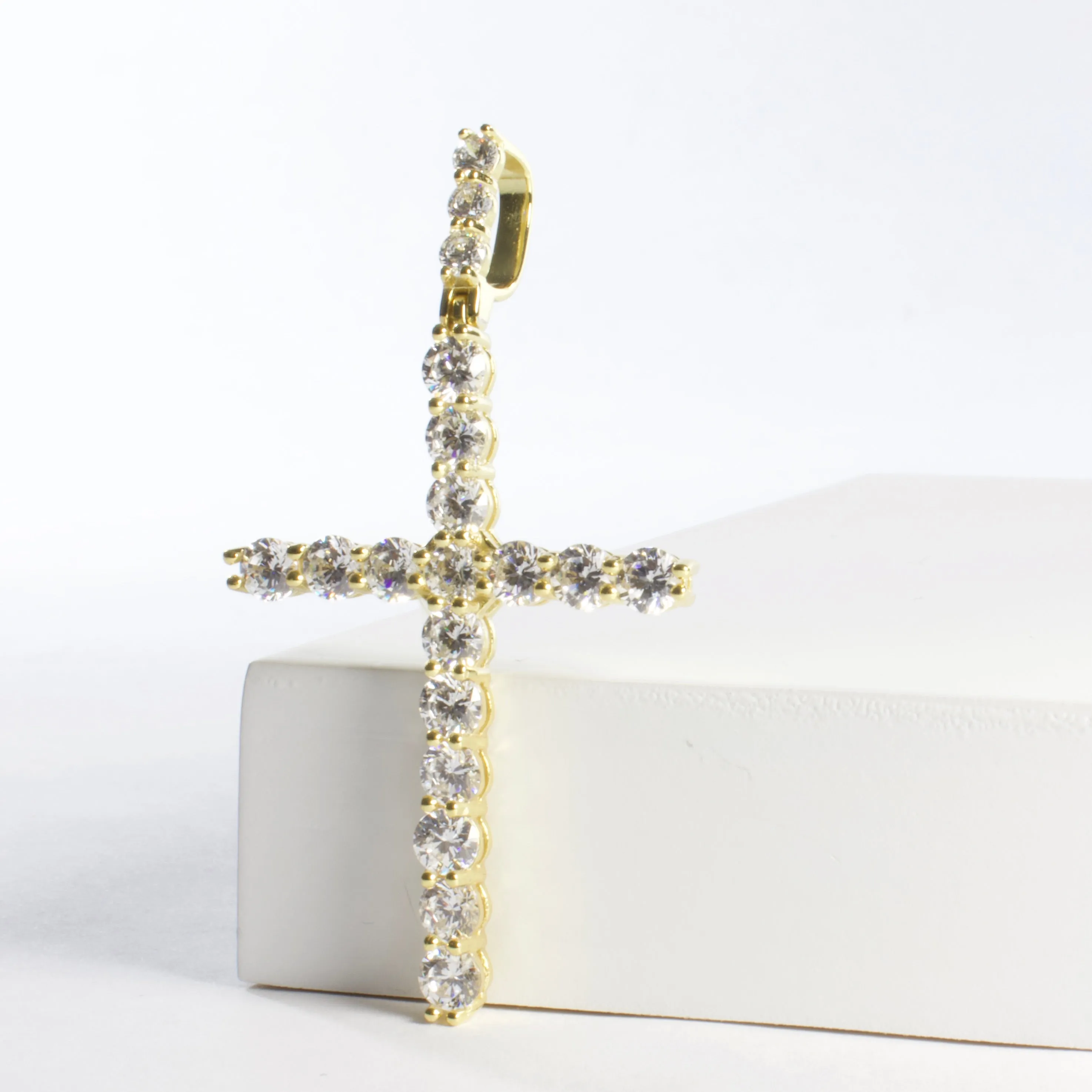 CZ Cross Charm Pendant - Gold or Silver (Large)