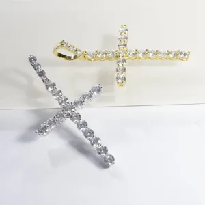 CZ Cross Charm Pendant - Gold or Silver (Large)
