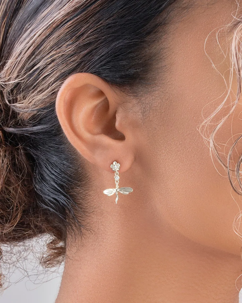 CZ Dragonfly Dangle Earrings