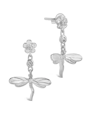 CZ Dragonfly Dangle Earrings