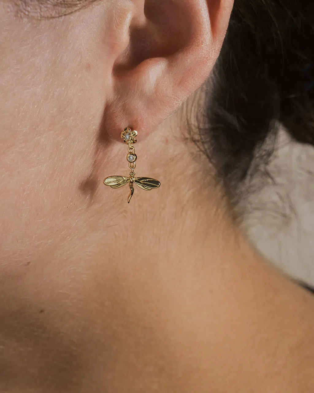 CZ Dragonfly Dangle Earrings