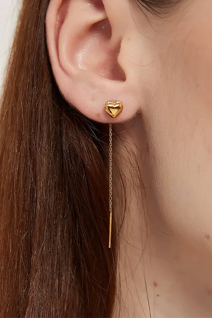DAISY GOLD-PLATED HEART THREADER EARRINGS