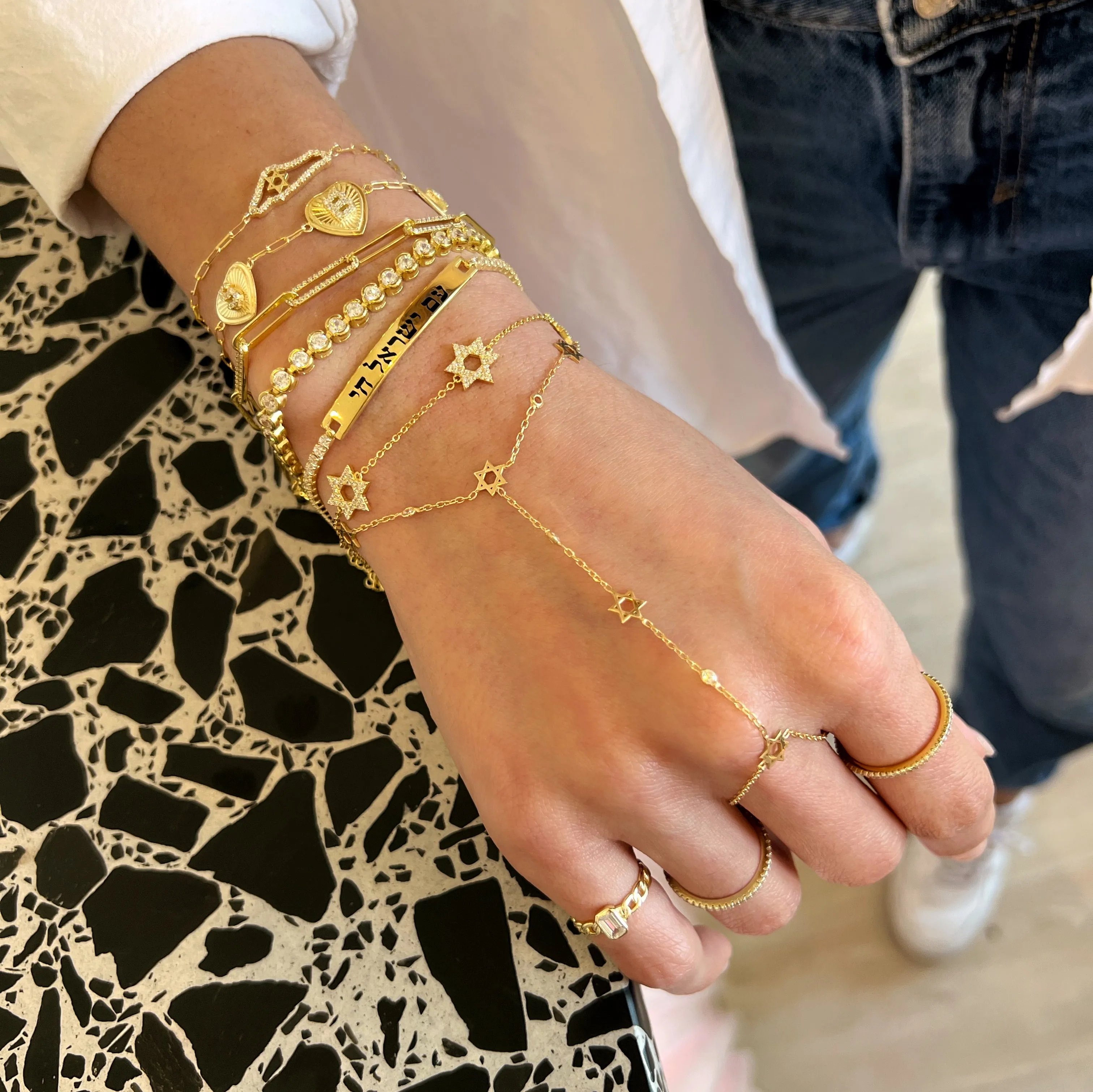 David Star and Bezel Hand Chain