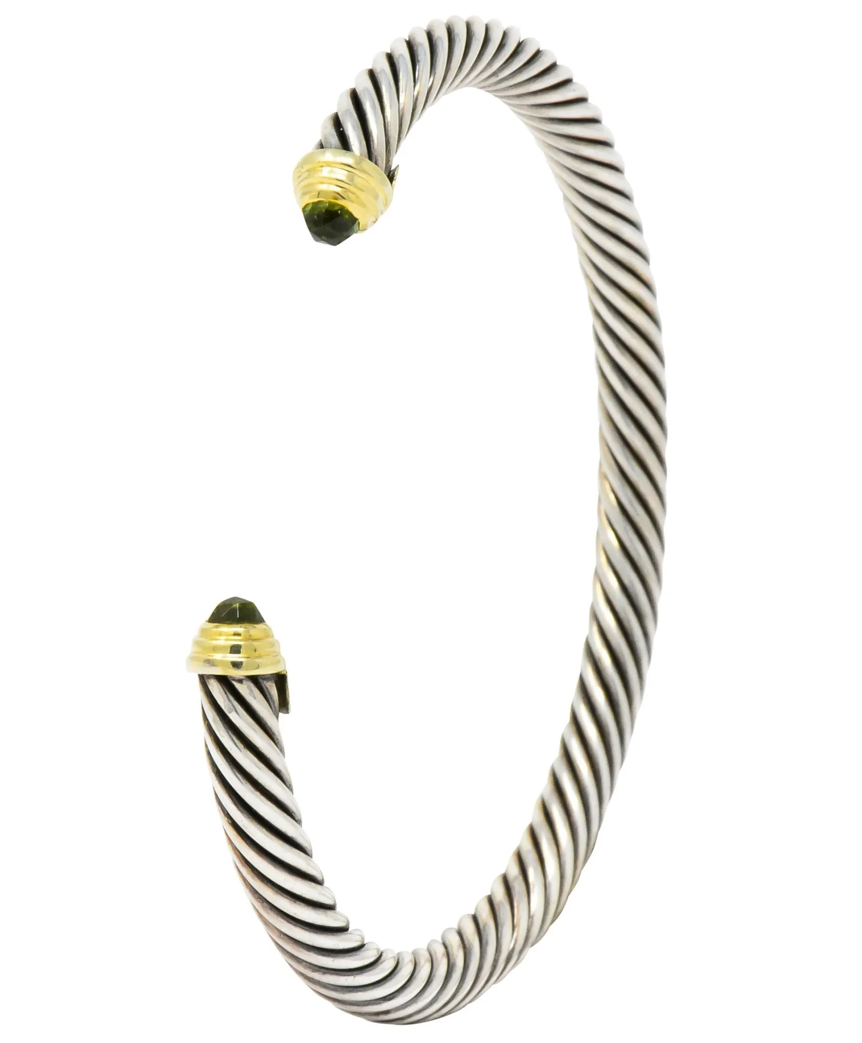 David Yurman Peridot Sterling Silver 14 Karat Gold Cable Classics Cuff Bracelet