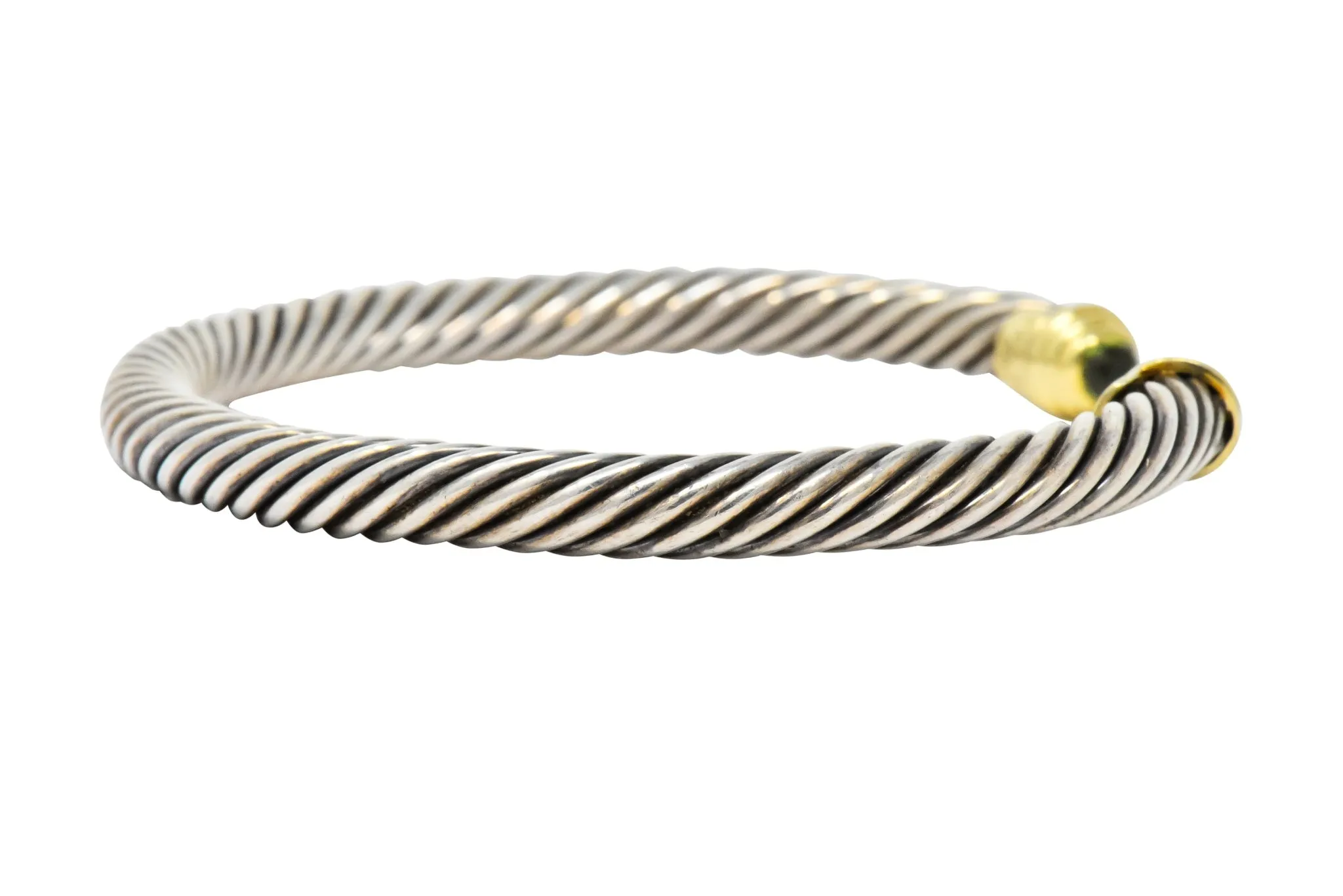 David Yurman Peridot Sterling Silver 14 Karat Gold Cable Classics Cuff Bracelet