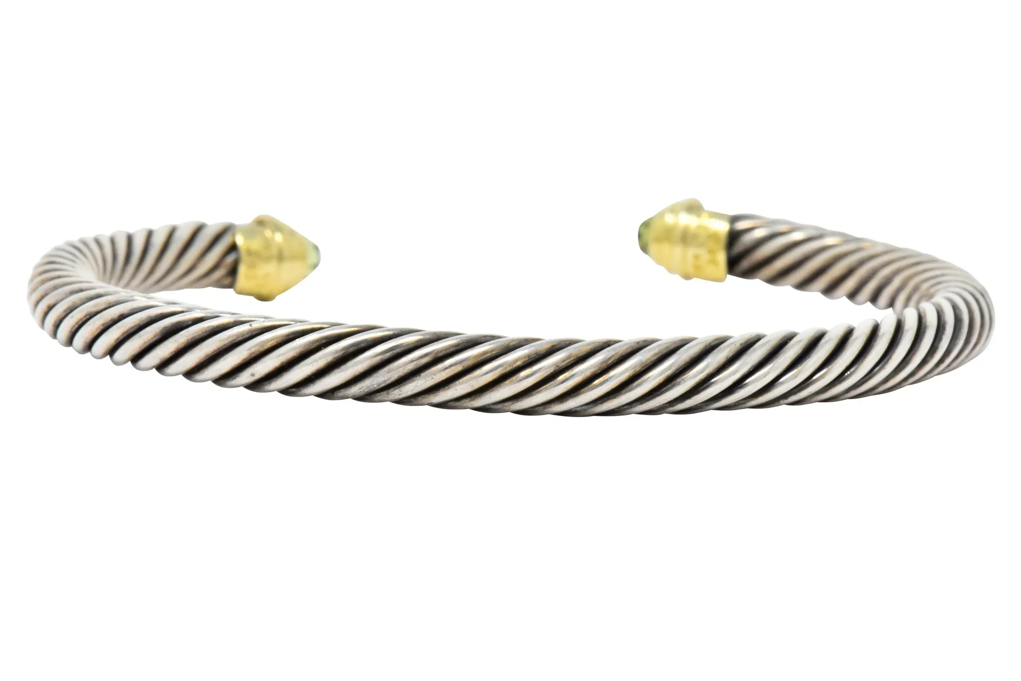 David Yurman Peridot Sterling Silver 14 Karat Gold Cable Classics Cuff Bracelet