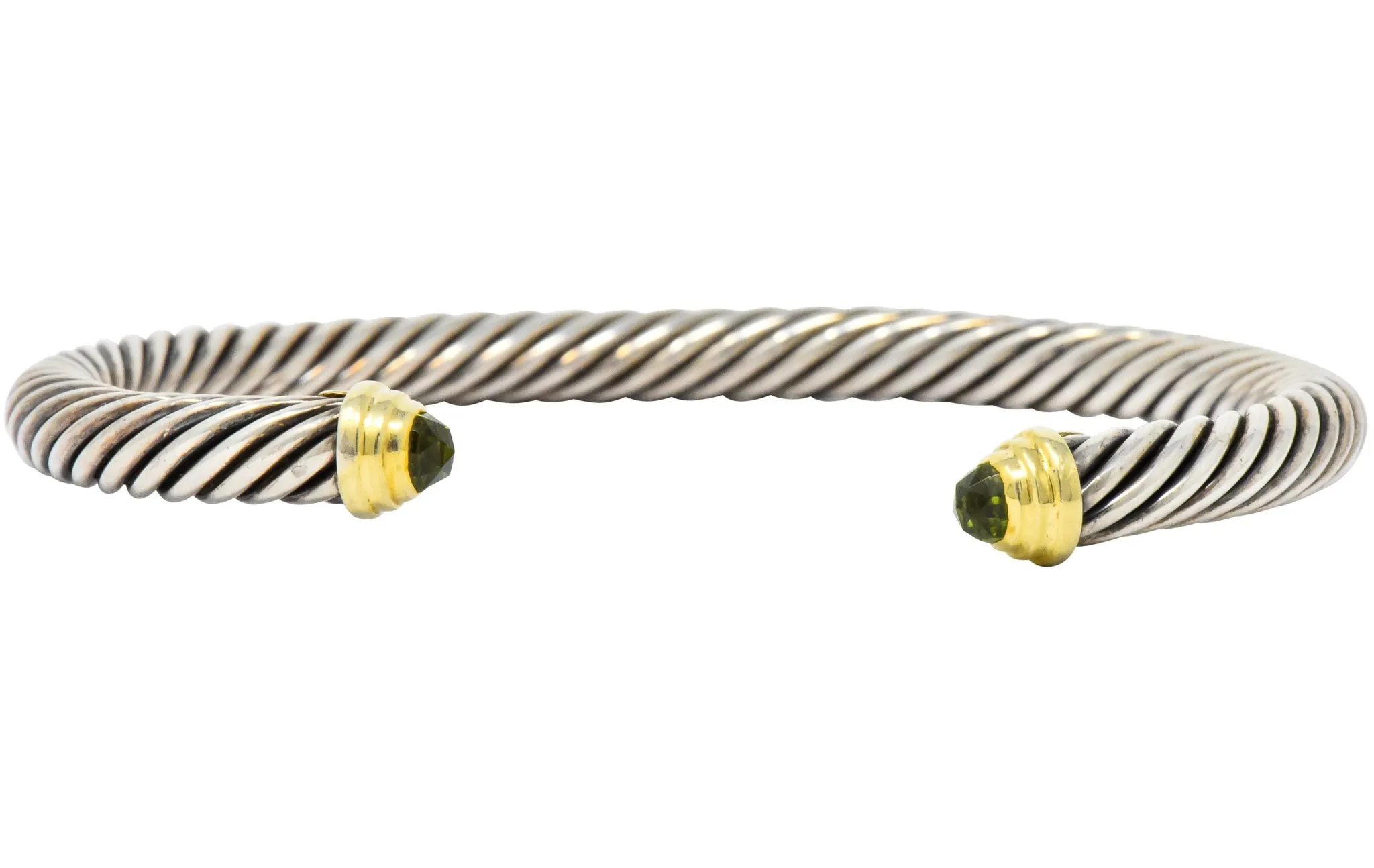 David Yurman Peridot Sterling Silver 14 Karat Gold Cable Classics Cuff Bracelet