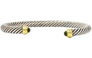 David Yurman Peridot Sterling Silver 14 Karat Gold Cable Classics Cuff Bracelet