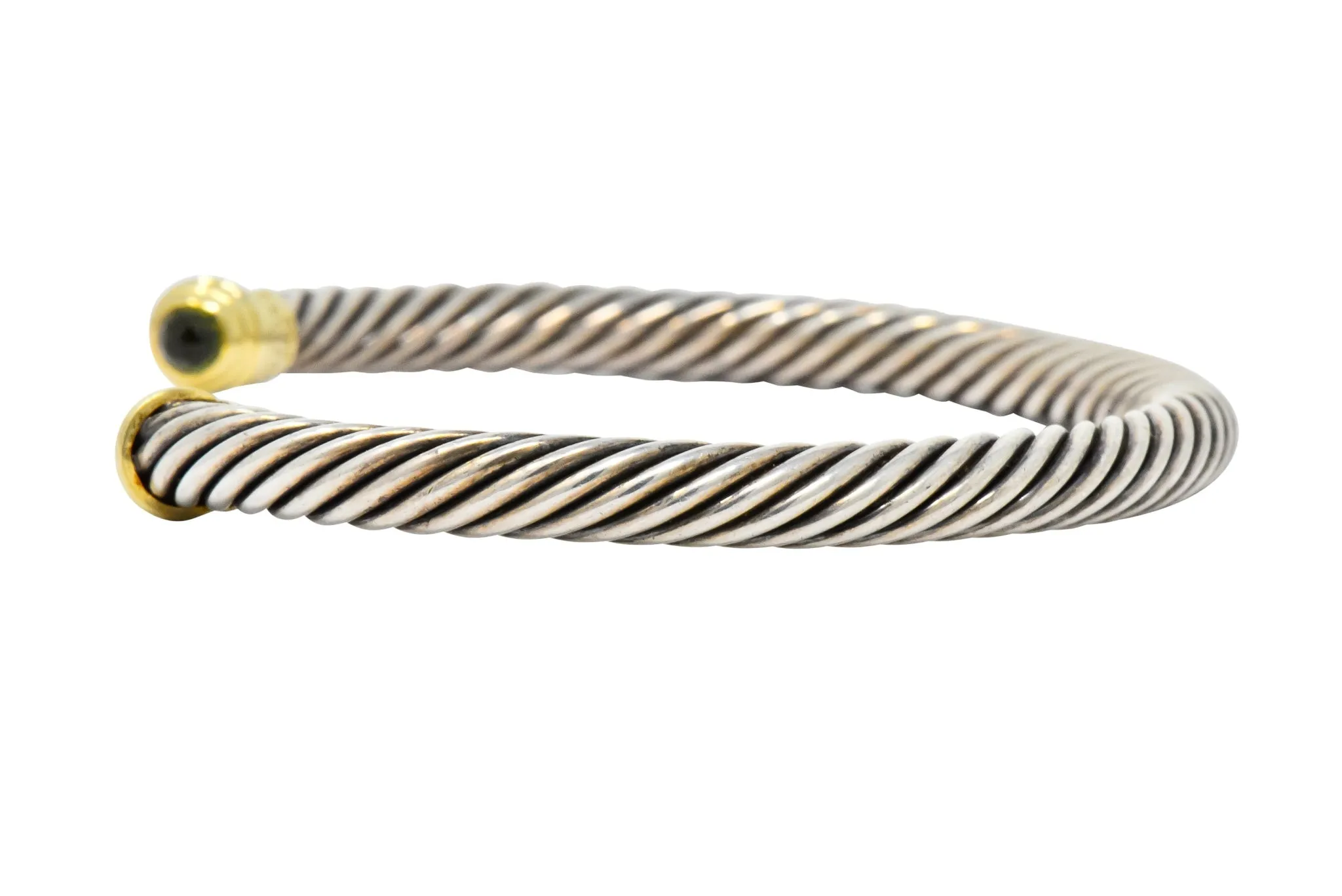 David Yurman Peridot Sterling Silver 14 Karat Gold Cable Classics Cuff Bracelet