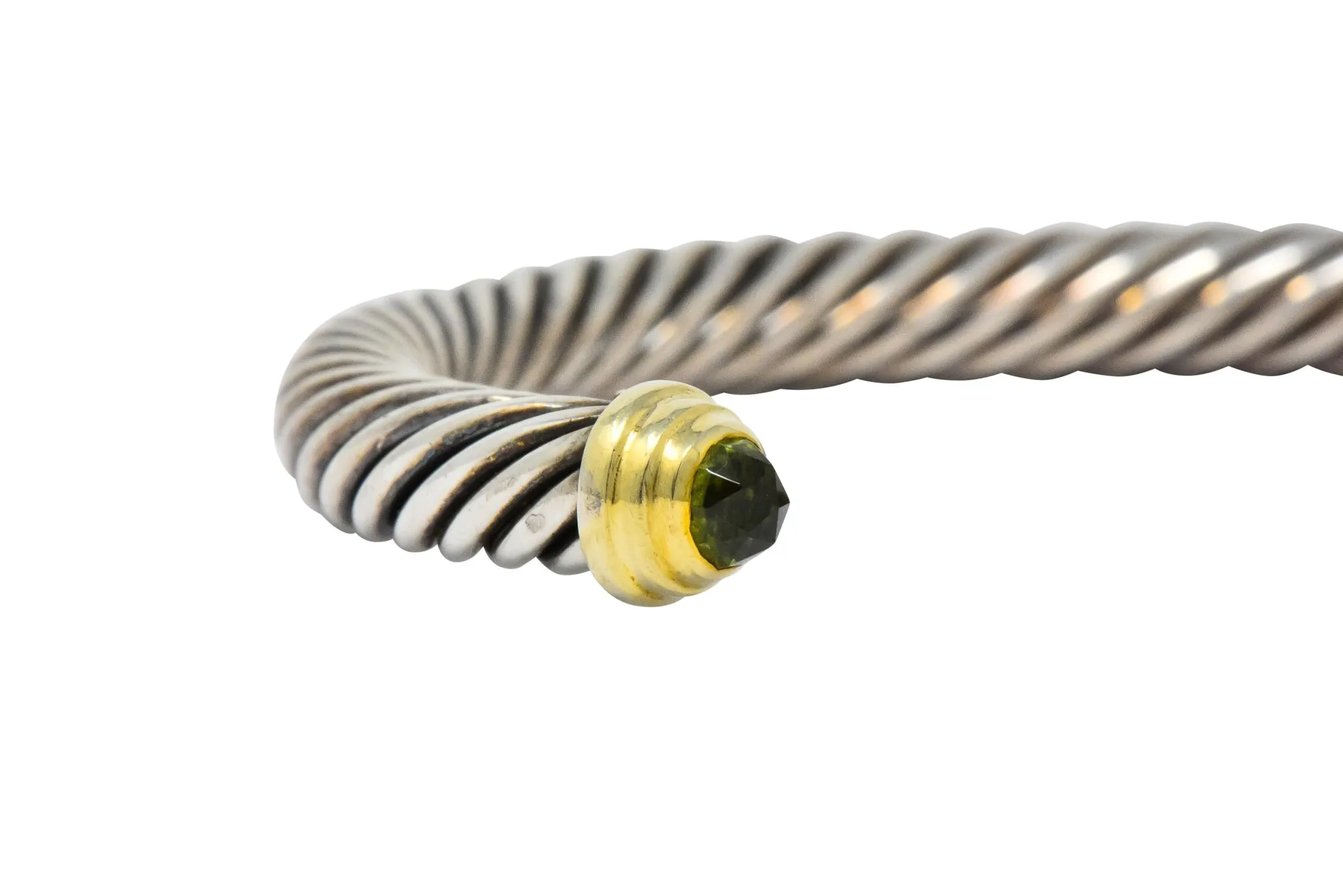 David Yurman Peridot Sterling Silver 14 Karat Gold Cable Classics Cuff Bracelet