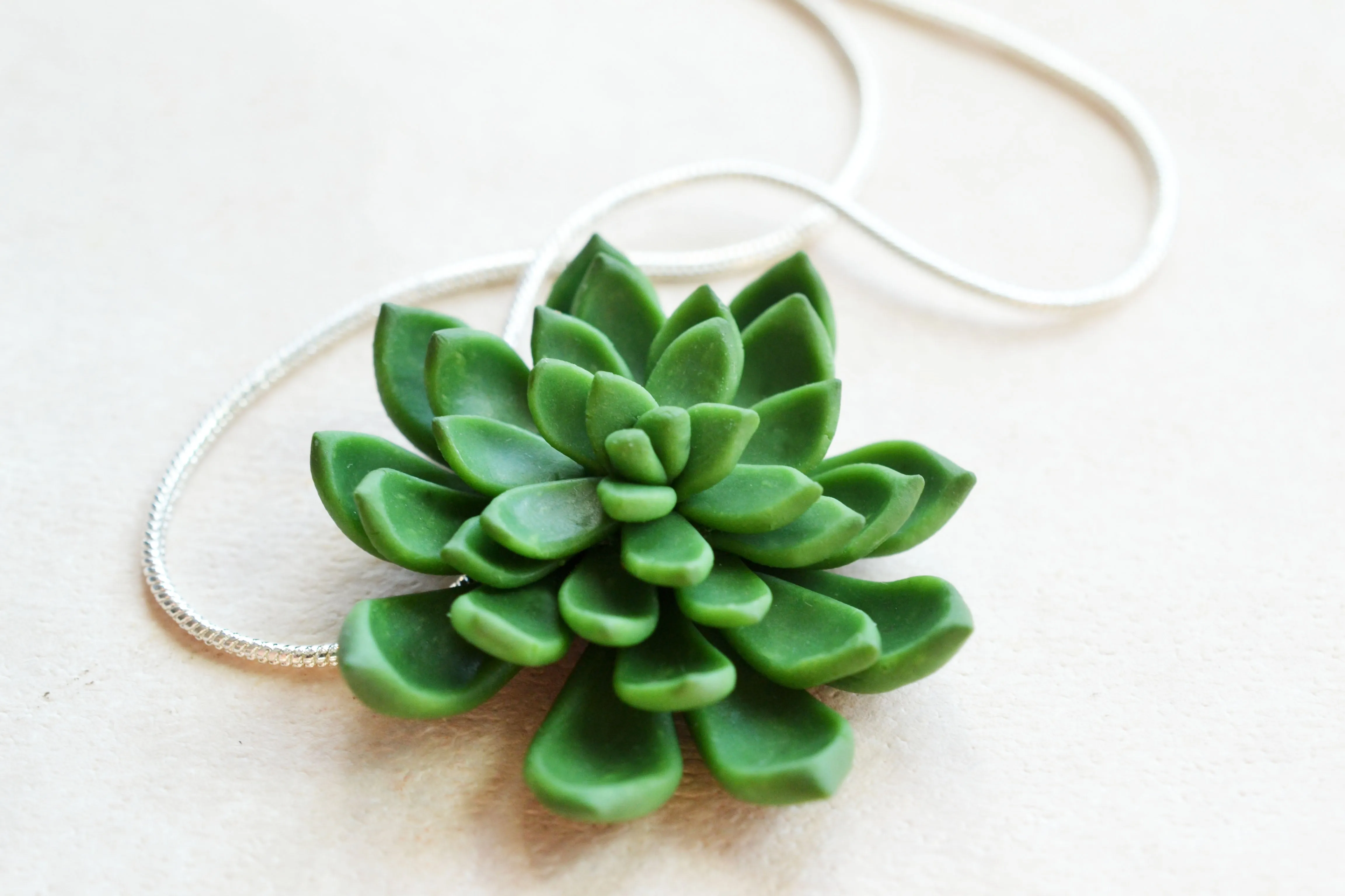 Deep Green Miniature Succulent Polymer Clay Necklace