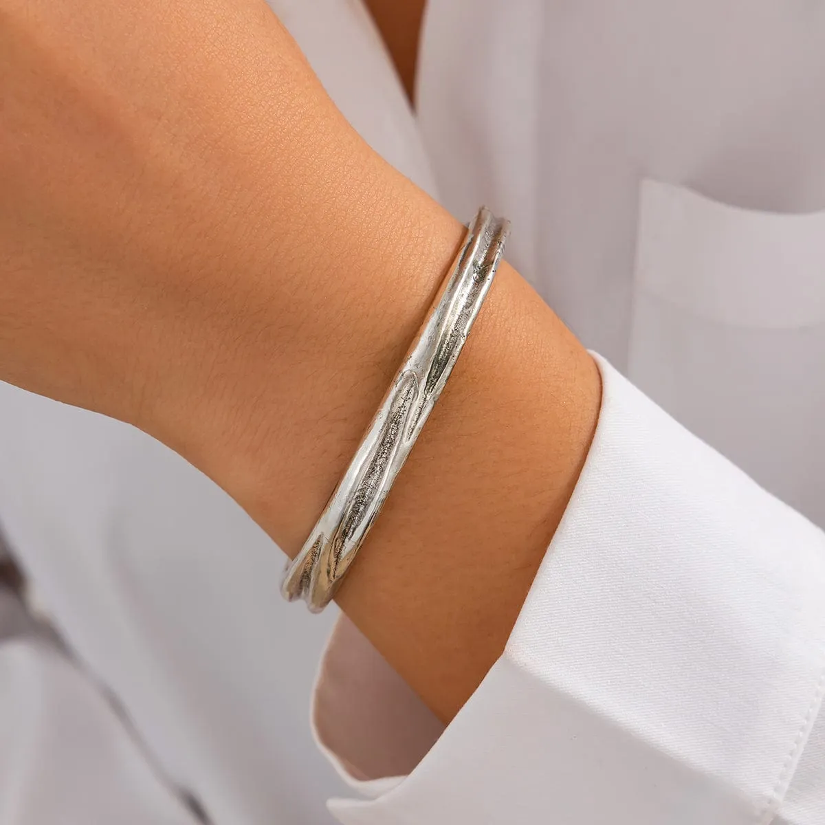 Delicate Irregular Concave Open Bangle Bracelet