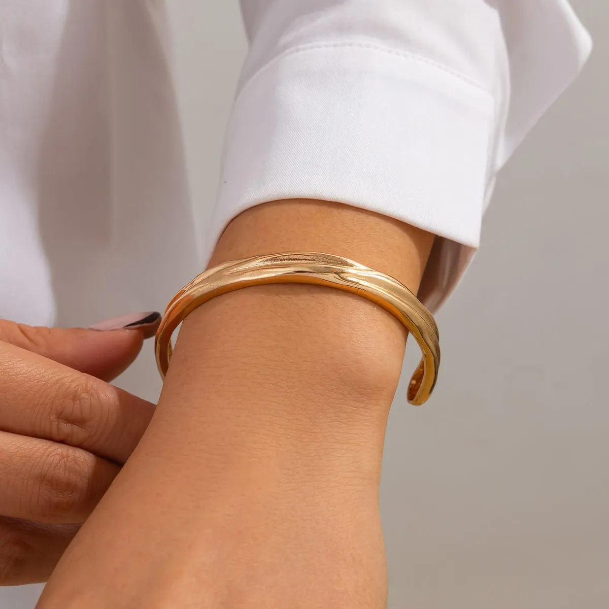 Delicate Irregular Concave Open Bangle Bracelet