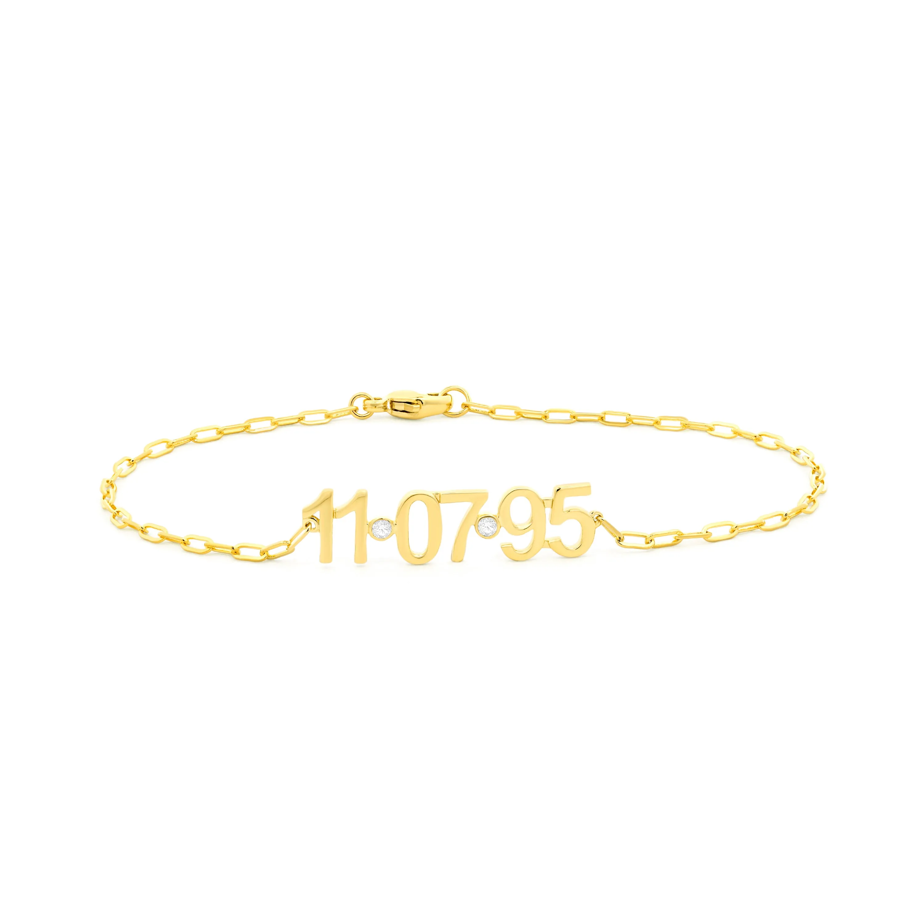 Diamond Bezel Date Nameplate Paperclip Bracelet 14K