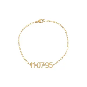 Diamond Bezel Date Nameplate Paperclip Bracelet 14K