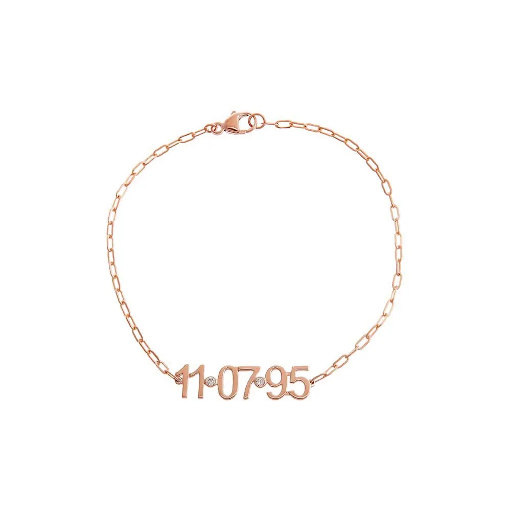 Diamond Bezel Date Nameplate Paperclip Bracelet 14K